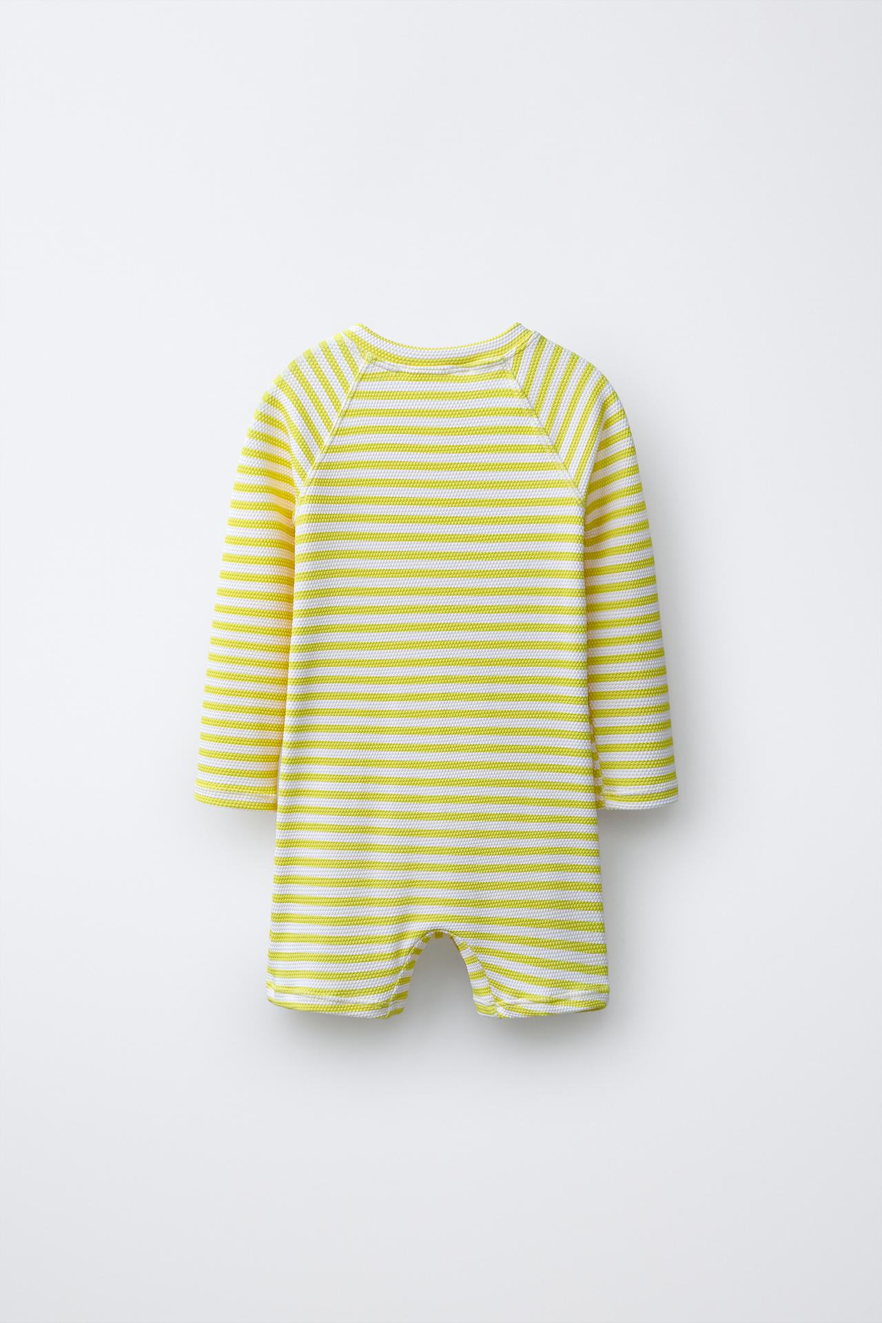 1-6 YEARS/ STRIPED TEXTURED SWIMSUIT — Light lime green