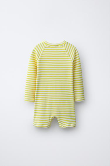 1-6 YEARS/ STRIPED TEXTURED SWIMSUIT — Light lime green 2
