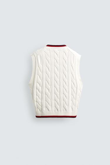 GILET EN MAILLE TORSADÉE ET CONTRASTÉE - Blanc de Zara - Image 7