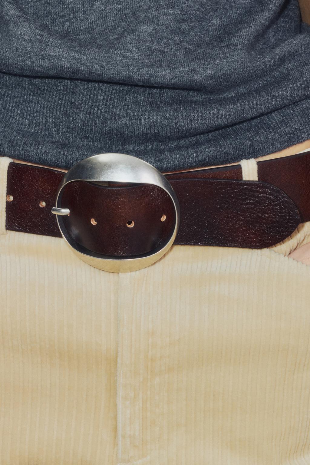 100% LEATHER BELT WITH CIRCULAR BUCKLE