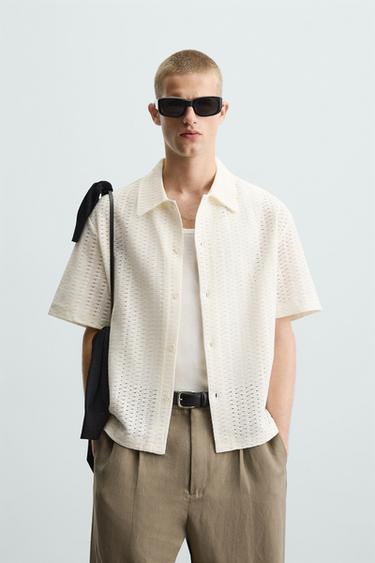 CAMISA JACQUARD GEOMÉTRICO - Crudo de Zara