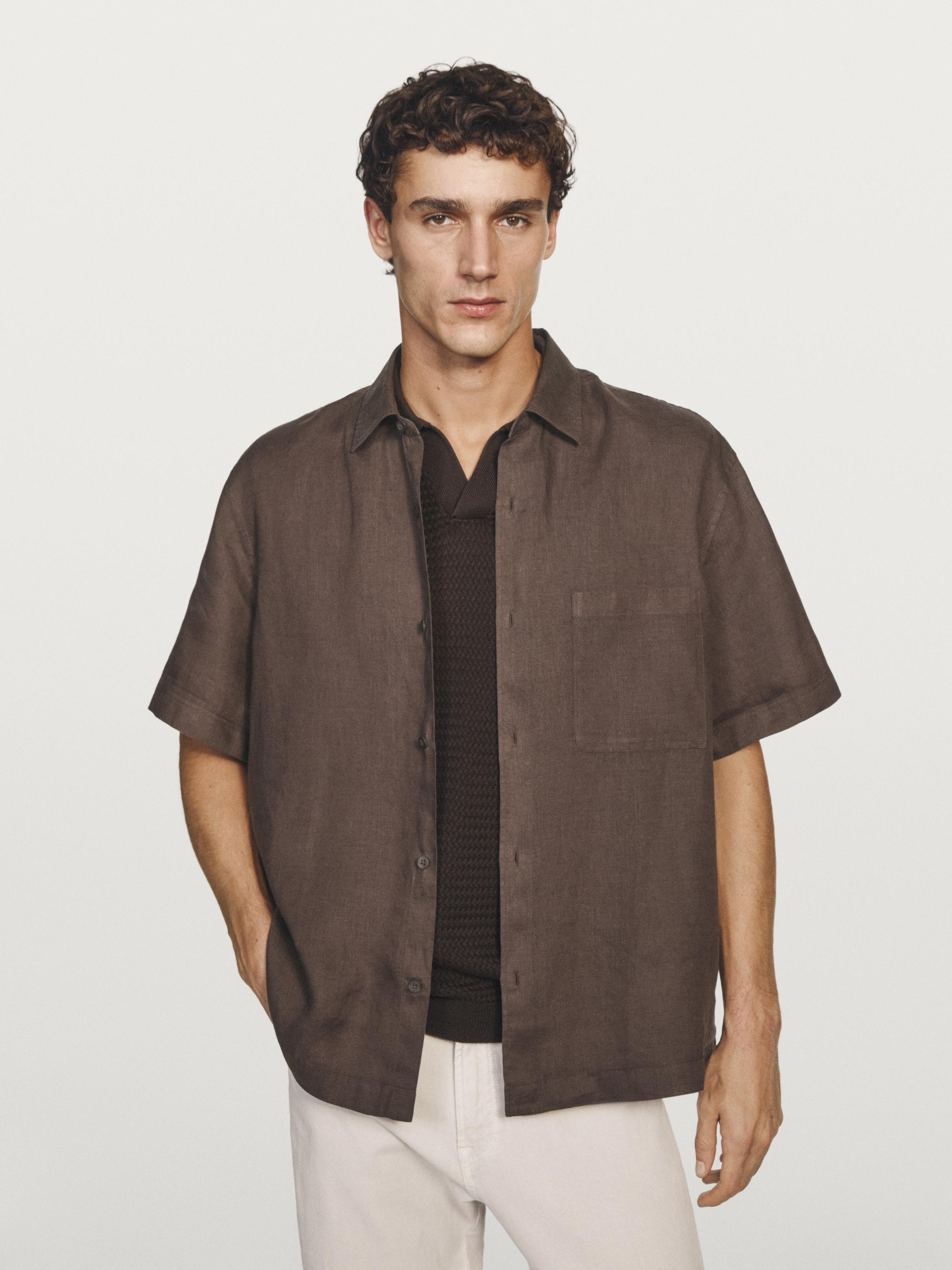 Regular fit short sleeve shirt — Dark brown
