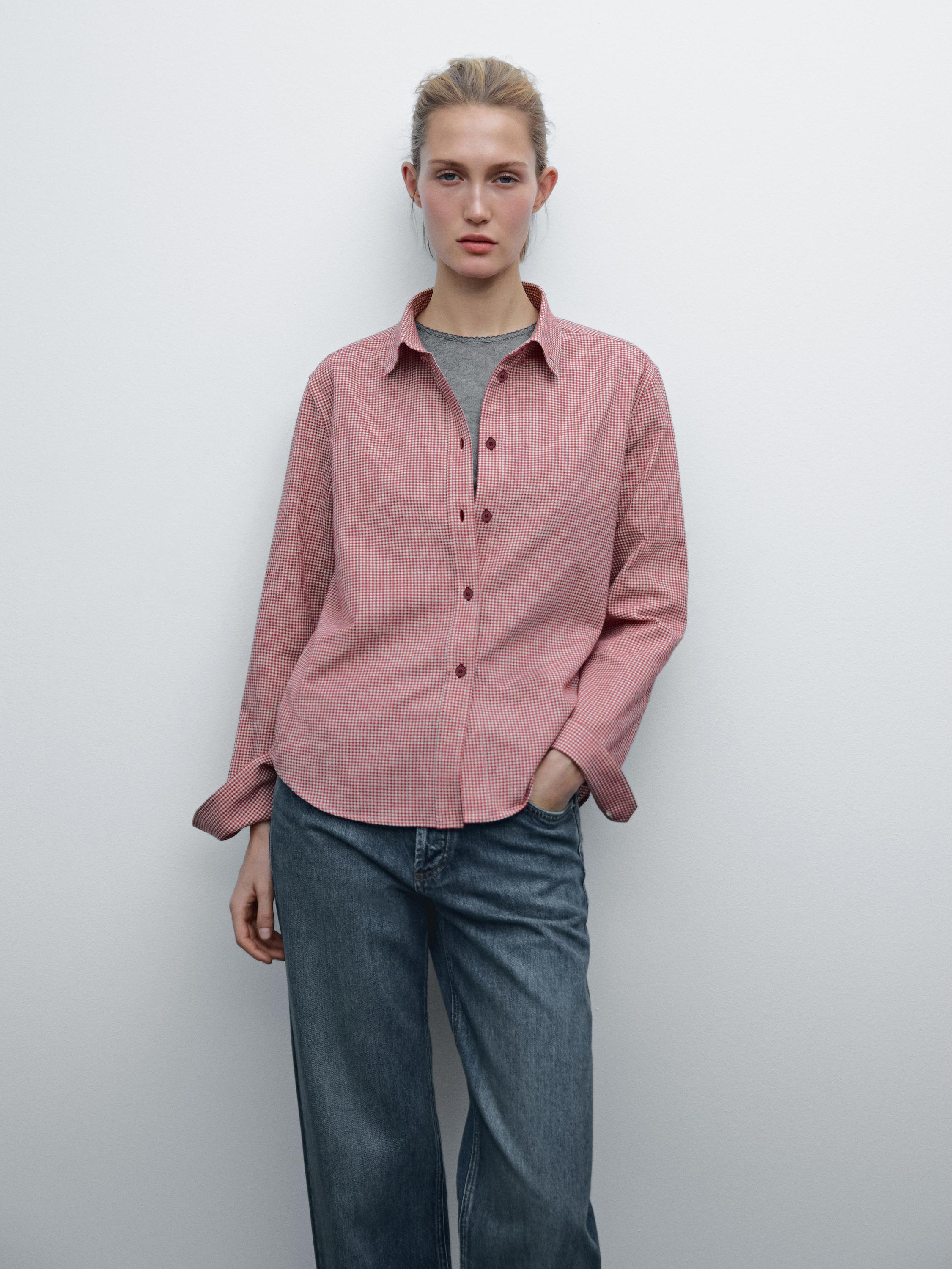 Cotton blend check shirt - Red | ZARA United States Cotton blend check shirt - Red | ZARA United States
