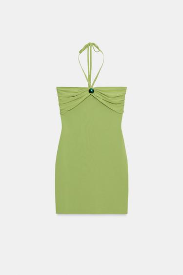 KNIT BANDEAU DRESS WITH BEADS - Green by Zara - Image 5