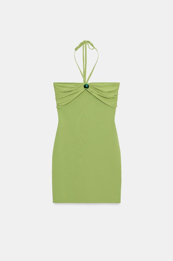 zara knit bandeau dress Zara - Bandeau Knit Dress With Beads - Green - L