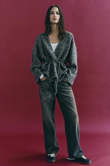 КАРДИГАН С ПОЯСОМ — БЕЛЫЙ / ЧЕРНЫЙ от Zara — изображение 0