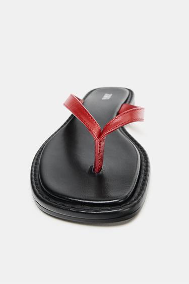 SANDALES EN CUIR CONTRASTÉ - Rouge de Zara - Image 3
