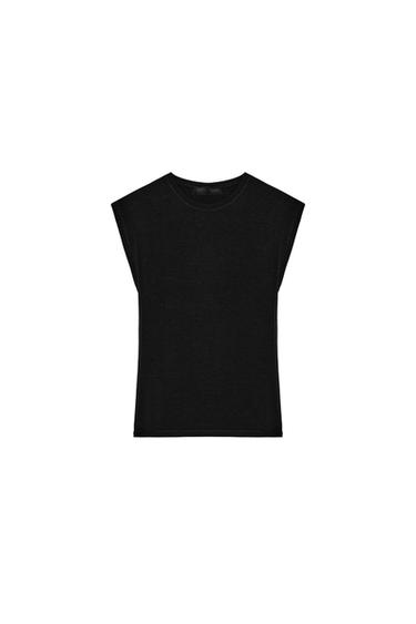 تيشرت قطني - أسود الخاص بـ Zara