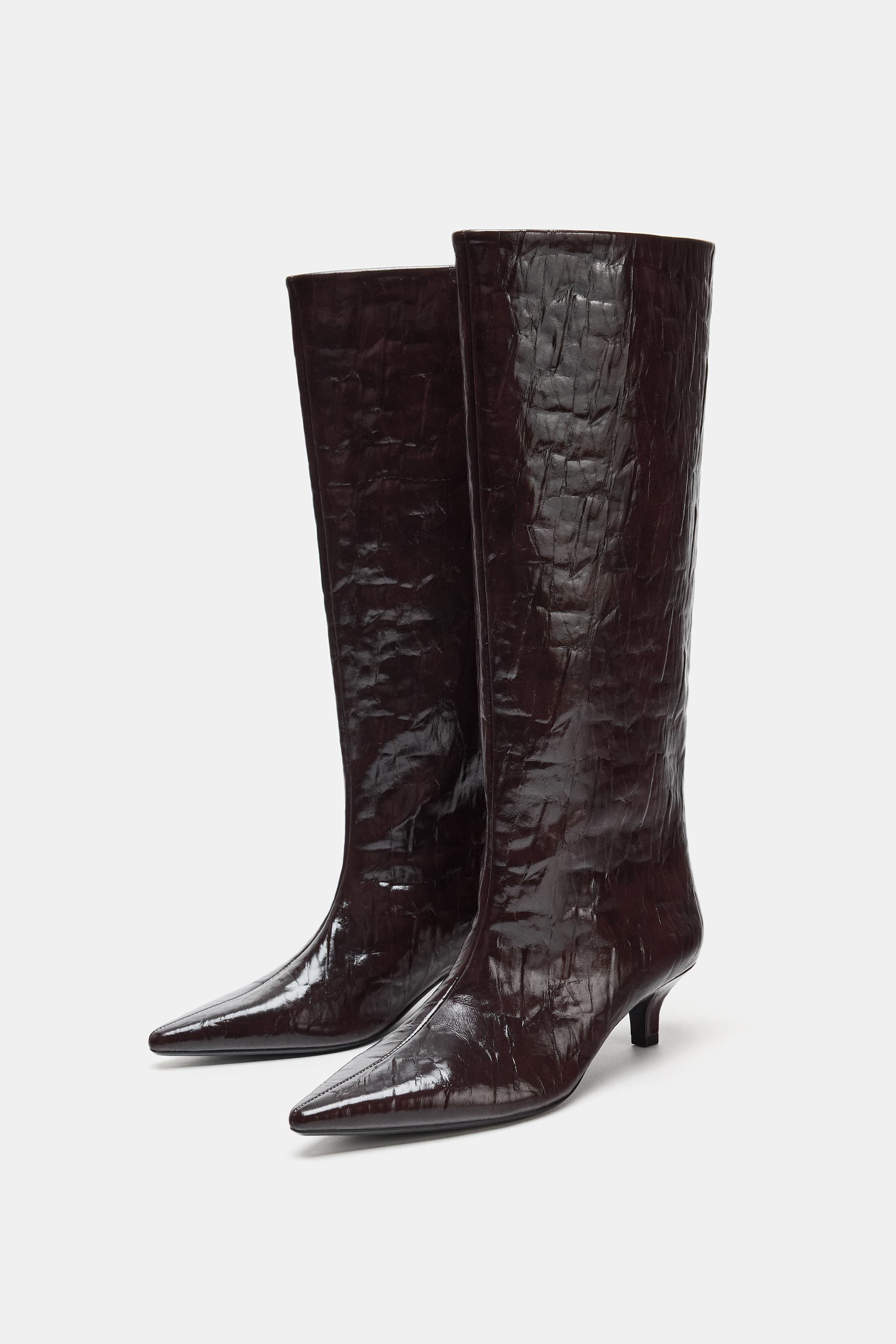 CRACKLED KITTEN HEEL BOOTS