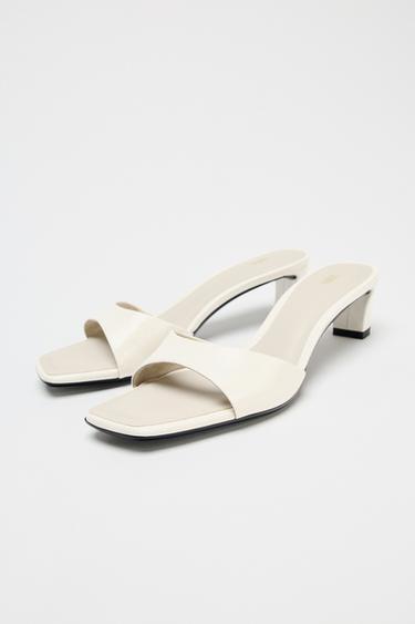 SANDALES EN CUIR À TALONS BAS - Blanc écru de Zara - Image 4