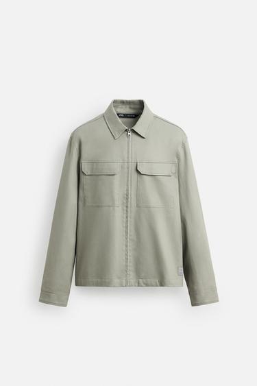RELAXED FIT OVERSHIRT WITH POCKETS - Grey green by Zara