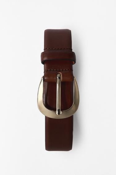 Zara OVAL BUCKLE LEATHER BELT - Brown