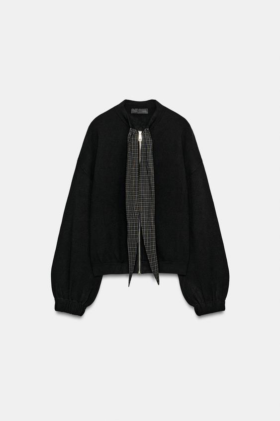 CHAQUETA PUNTO LAZADA CONTRASTE - Negro de Zara - Imagen 0