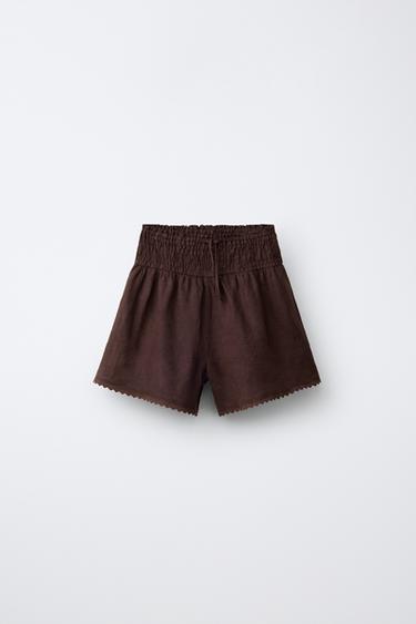 100% LINEN ELASTICATED BERMUDA SHORTS - Brown by Zara