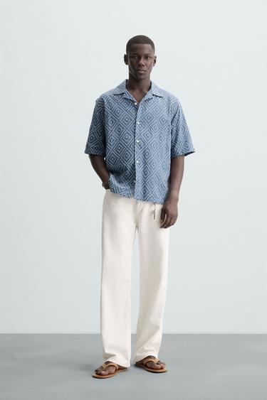 CONTRAST EMBROIDERY SHIRT - Blue by Zara - Image 0