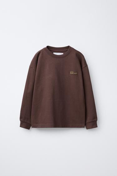 HEAVY WEIGHT EMBROIDERED SLOGAN T-SHIRT - Dark mauve by Zara