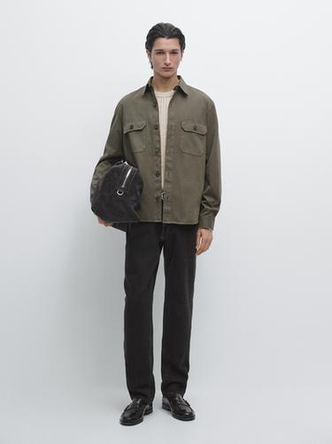 Zara Cotton overshirt with pockets - Green