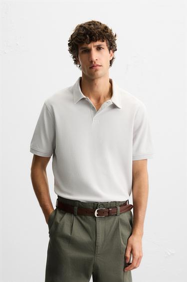 BASIC-POLOSHIRT MIT STRUKTURMUSTER - Blaugrau von Zara