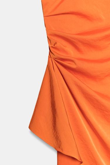 ROBE MI-LONGUE ASYMÉTRIQUE SATINÉE - Orange de Zara - Image 9