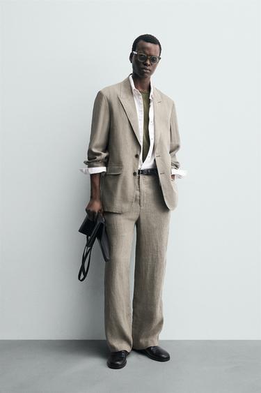 100% WASHED LINEN SUIT TROUSERS - Mink by Zara - Image 0
