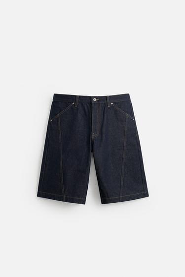 BAGGY FIT DENIM BERMUDA SHORTS WITH STITCHING - Blue by Zara