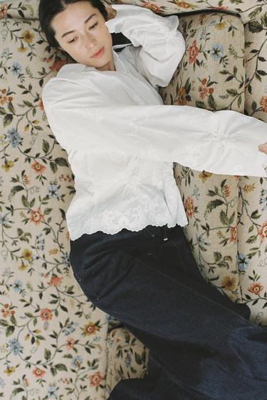ZW COLLECTION GATHERED EMBROIDERED BLOUSE - White by Zara