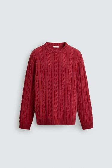 CABLE KNIT TEXTURED JUMPER - Red by Zara