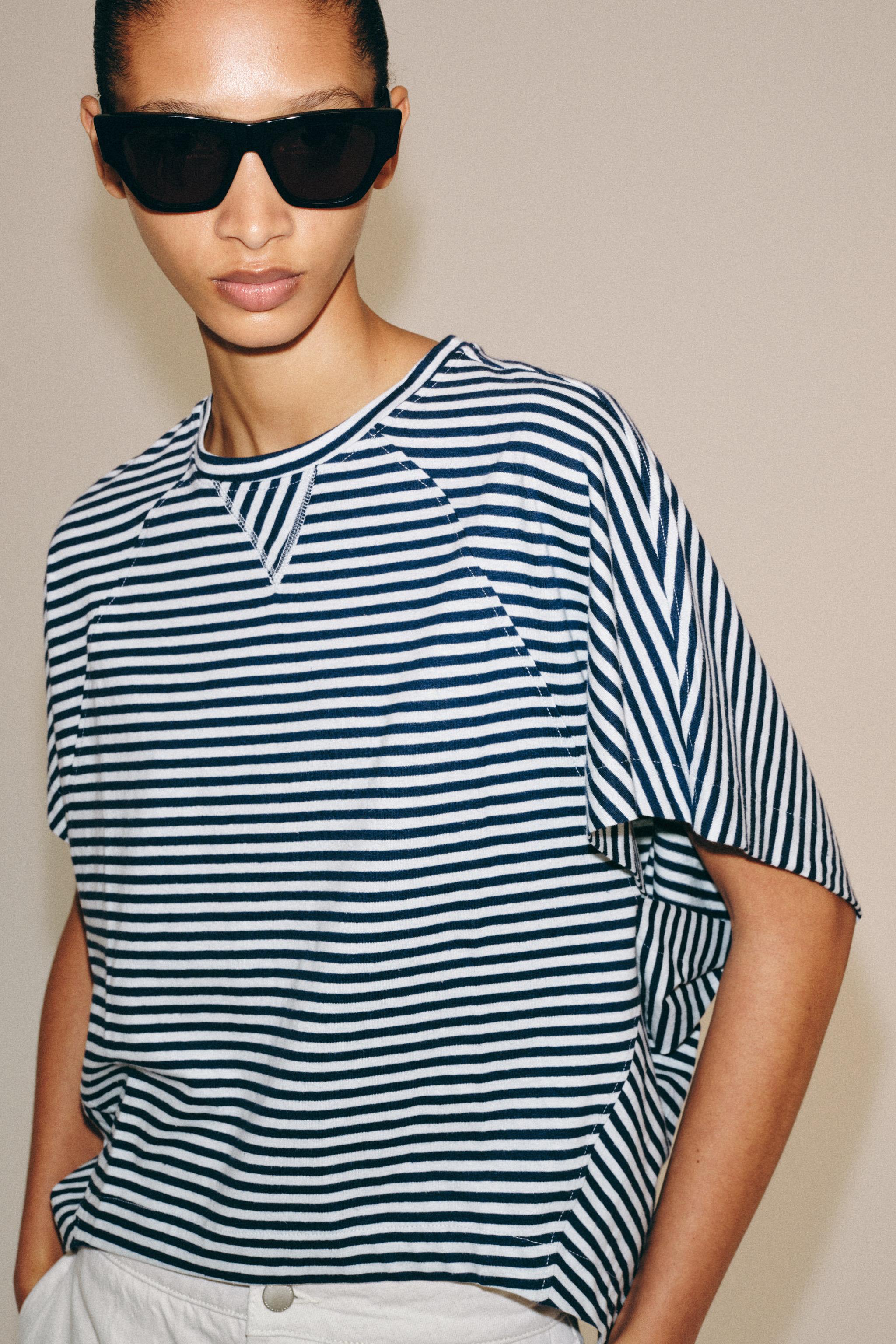STRIPED OVERSIZED T-SHIRT — Blues