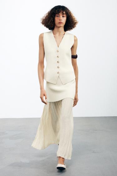 COMBINED PLEATED KNIT SKIRT - Mid-ecru by Zara