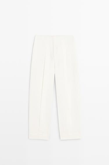 Zara Linen trousers with darts - Oyster-white - Image 0