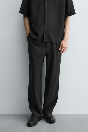 Zara PLEATED RELAXED FIT PANTS - Black