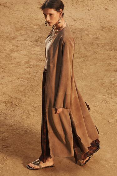 VESTE LONGUE EN CUIR DAIM 100 % ÉDITION LIMITÉE - Beige de Zara - Image 1