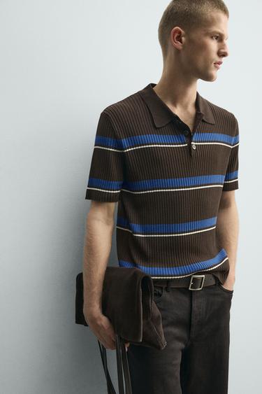 POLO EN MAILLE JACQUARD À RAYURES - Marron de Zara - Image 4