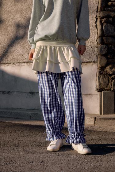 NYLON GINGHAM CHECK TROUSERS - Blue/White by Zara