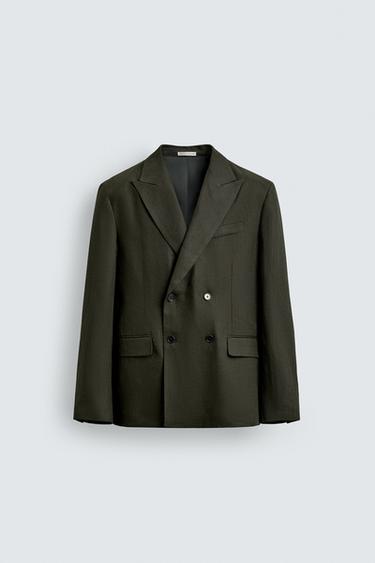 DOUBLE-BREASTED 100% LINEN SUIT BLAZER - Khaki by Zara