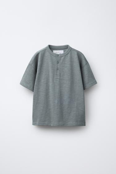 CAMISETA LISA CUELLO PANADERO - Gris / Azul de Zara - Imagen 0