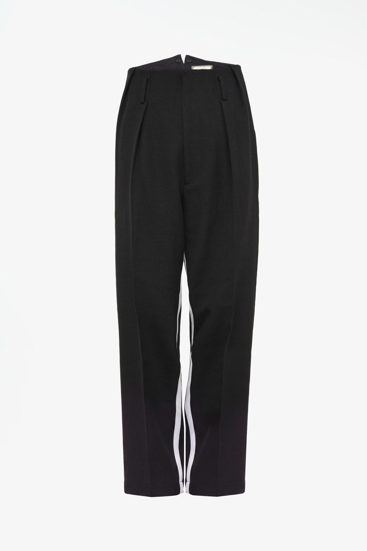 LIMITED EDITION 100% WOOL PANTS WITH CONTRAST STRIPE — Black