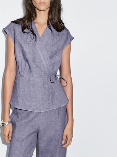 Zara 100% linen crossover waistcoat - Blue