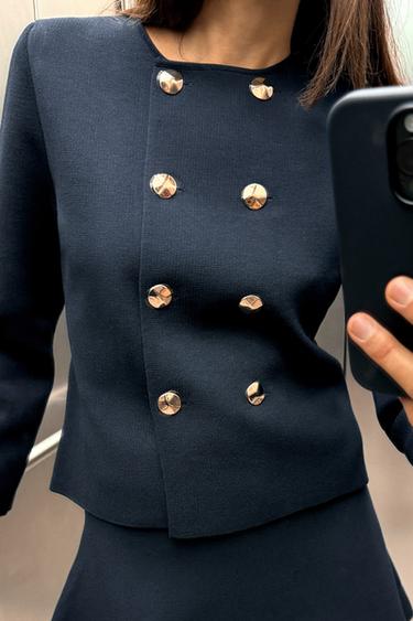 PLAIN DOUBLE-BREASTED CARDIGAN - Navy blue by Zara - Image 1