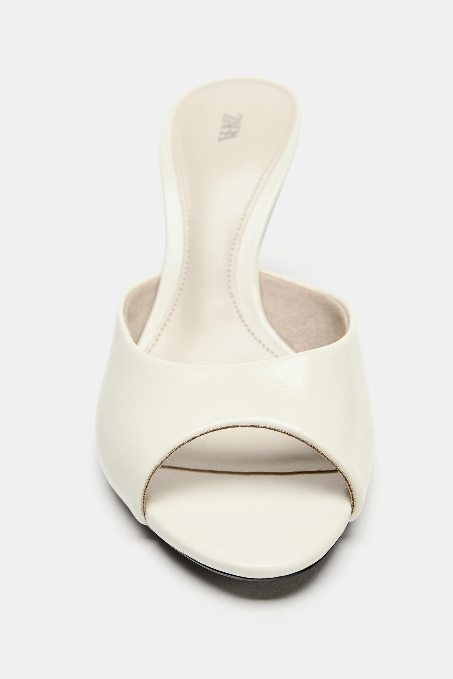 Женские сандалии Zara Leather Mule Heeled, цвет: Молочный белый — фото 3