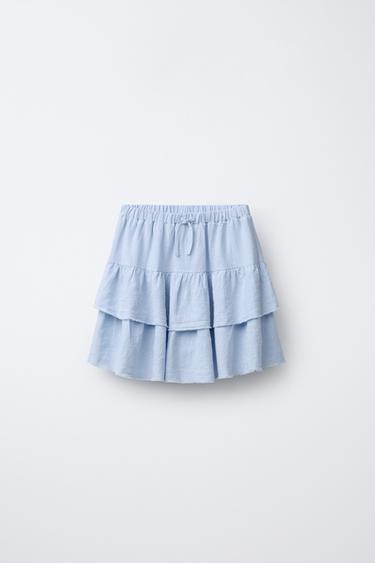 FALDA BERMUDA VOLANTES CON LINO  - Lavanda de Zara