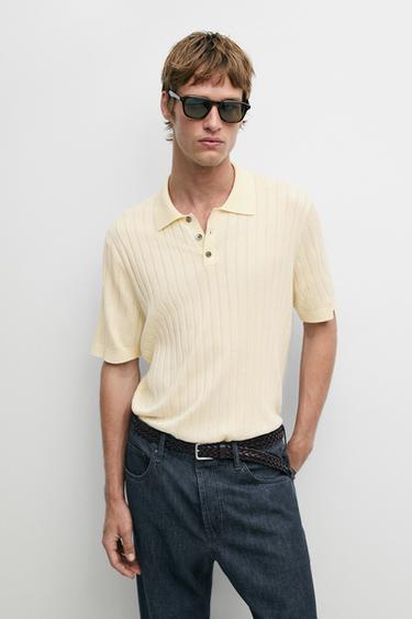 Zara Ribbed knit cotton blend polo shirt - Ecru