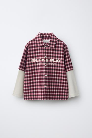 CAMISA MANGA DUPLA ESTAMPA XADREZ - Vermelho da Zara - Imagem 0