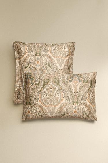 PAISLEY COTTON SATEEN PILLOWCASE (300 THREAD COUNT) - Green by Zara
