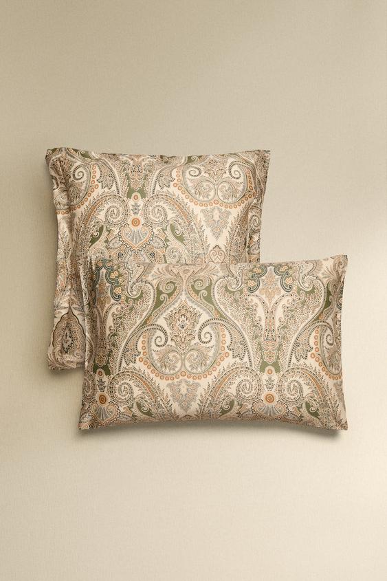 FUNDA ALMOHADA ALGODÓN SATÉN PAISLEY (300 HILOS) - Verde de Zara - Imagen 0