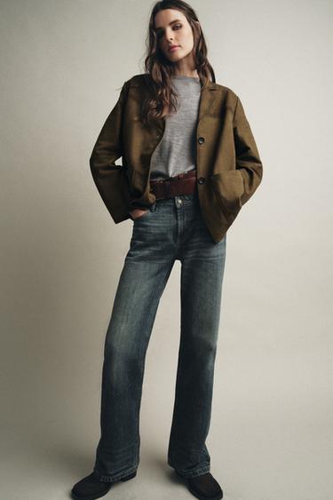 OVERSIZE 100% SUEDE LEATHER BLAZER ZW COLLECTION LIMITED EDITION - Light khaki by Zara