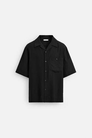 CAMISA JACQUARD ARRUGADO - Negro de Zara