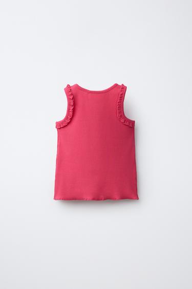 T-SHIRT CÔTELÉ SANS MANCHES BRODÉ - Rouge / Corail de Zara - Image 1