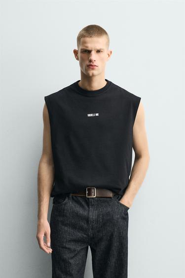 Zara 寬鬆版圖案背心 - 黑色