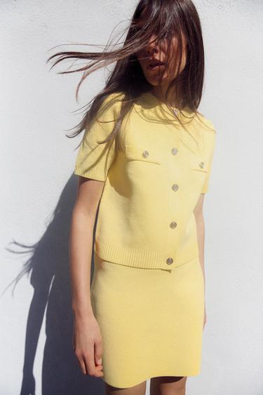 GILET EN MAILLE MANCHES COURTES - Jaune de Zara